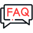 Red FAQ text above laptop icon