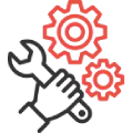 Red stylised flowers with dark leaves icon