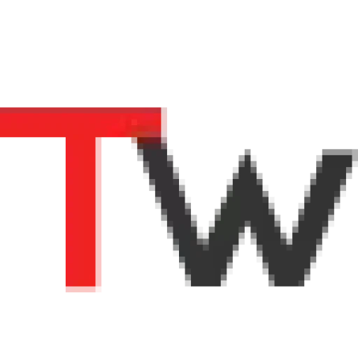 Red and black TW logo on black background