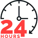 24 hours service sign in red and black