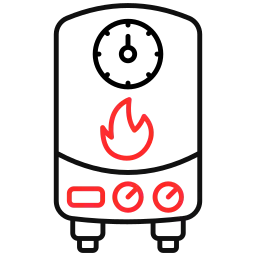 Gas cooker icon with flame and control knobs