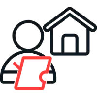 House outline with red sofa icon