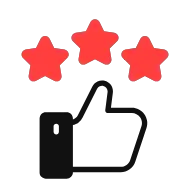 Five red stars above thumbs up icon