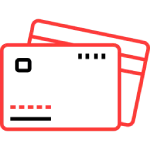 Red outline of stacked credit cards icon