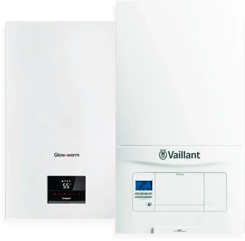 Two wall-mounted gas boilers side by side
