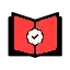 Red abstract badge with white hexagon centre